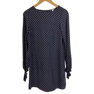H&M Women's Shift Navy Blue Patterned Dress With‎ Tie Sleeves Size 2